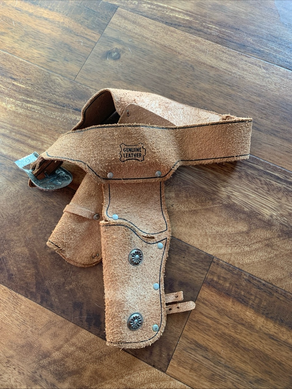Vintage Western Genuine Leather Kids Cap Gun Dual Holsters  Cowboy Cowgirl 26”